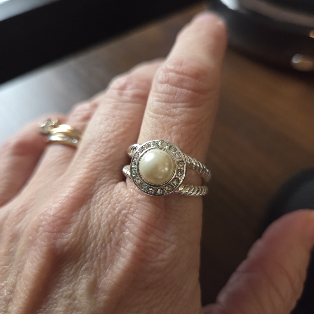 Womens Silvertoned Faux Pearl Ring
